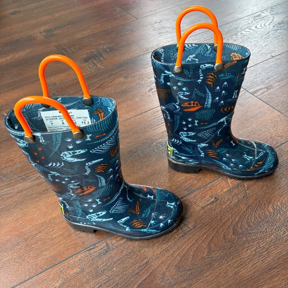 Western Chief Fossilized Navy Light Up Rain Boots Toddler Size 7
